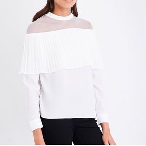Maje Cream Sheer Pleated Top